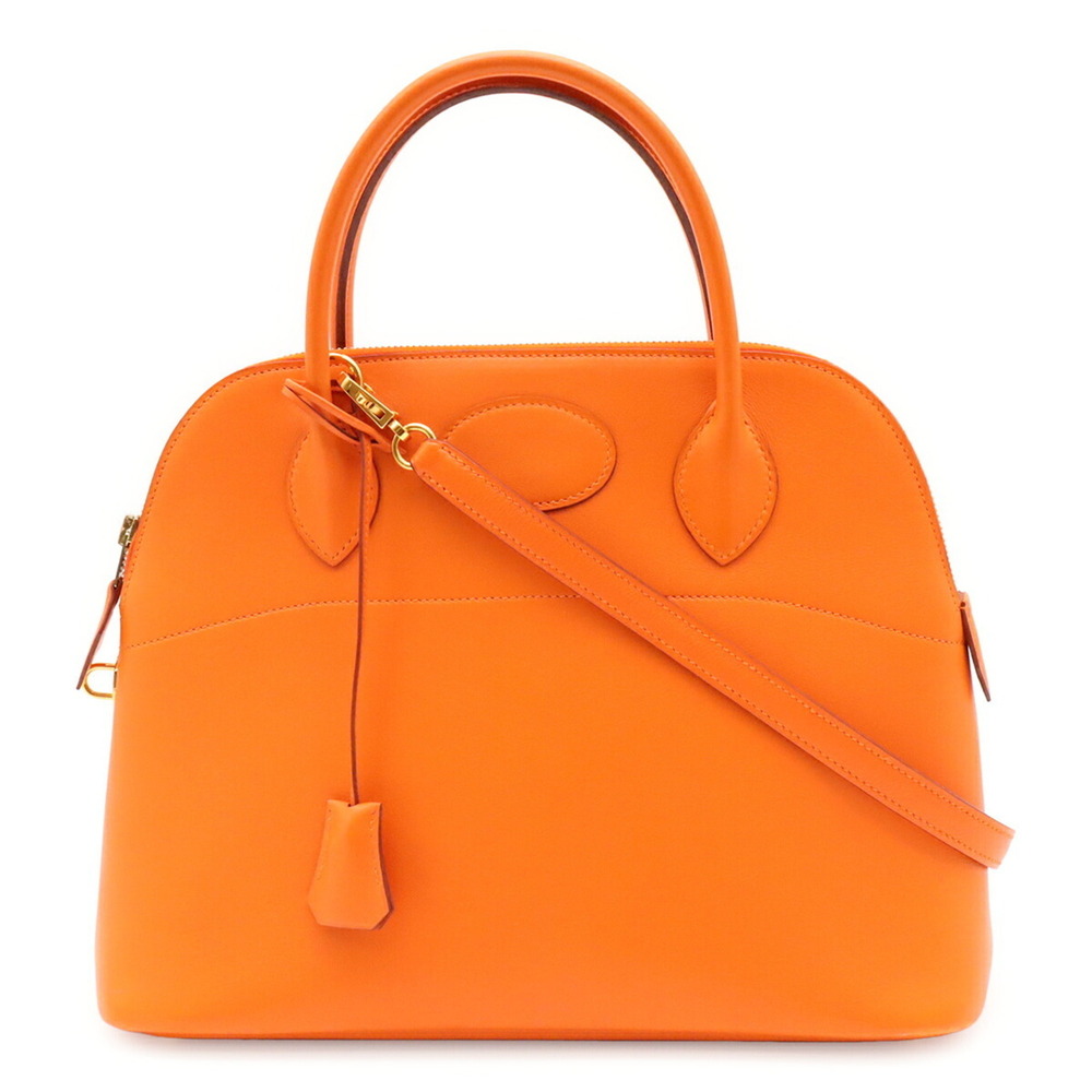 HERMES Bolide 31 Handbag Shoulder Bag Veau Gulliver Leather Orange □B Stamp